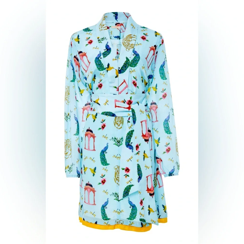 Verandah Resort Tropical Wrap Tie Mini Dress in Blue Porcelain size X-Small NWT - Picture 2 of 8